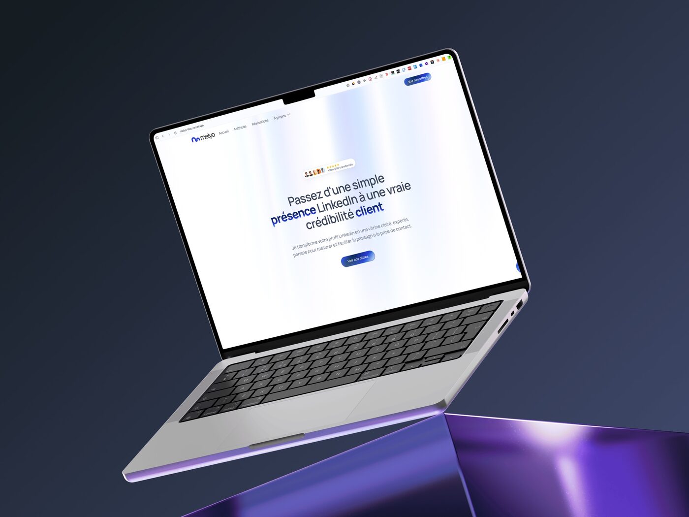 Le site de Melyo affiché sur un ordinateur portable